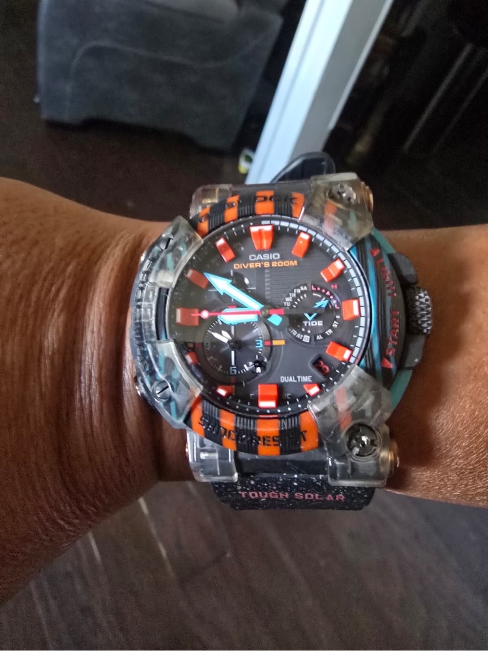 Casio Men's Black and Orange Tough Solar Diver Watch